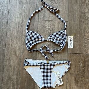 Rachel Pally Gingham Checked Black, White Gray Bikini Set Adjustable Halter Top